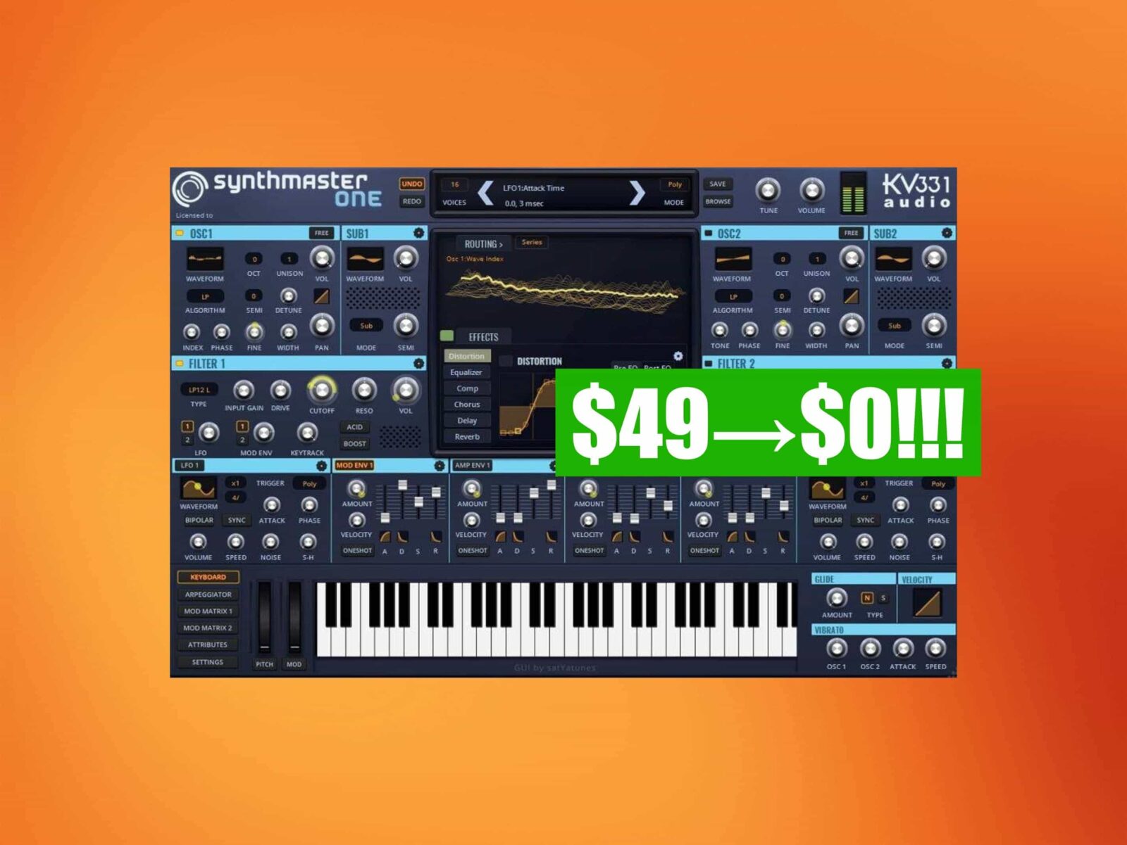 1/4まで【期間限定無料配布!】KV331『SynthMaster One』多彩な機能を